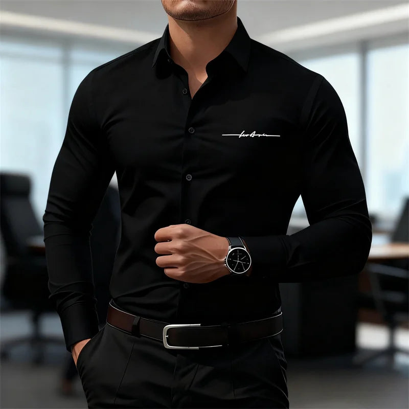 Camicie casual da uomo a maniche lunghe in tinta unita, vestibilità slim, abbigliamento formale senza stiratura, camicie personalizzate stampate in 3D, XS-6XL