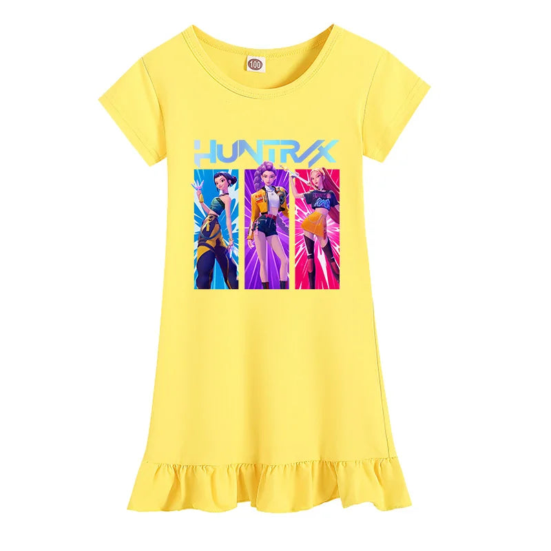 Abito da notte casual a maniche corte a tema Kpop estivo, cacciatrice di demoni e principessa, set costume per bambine