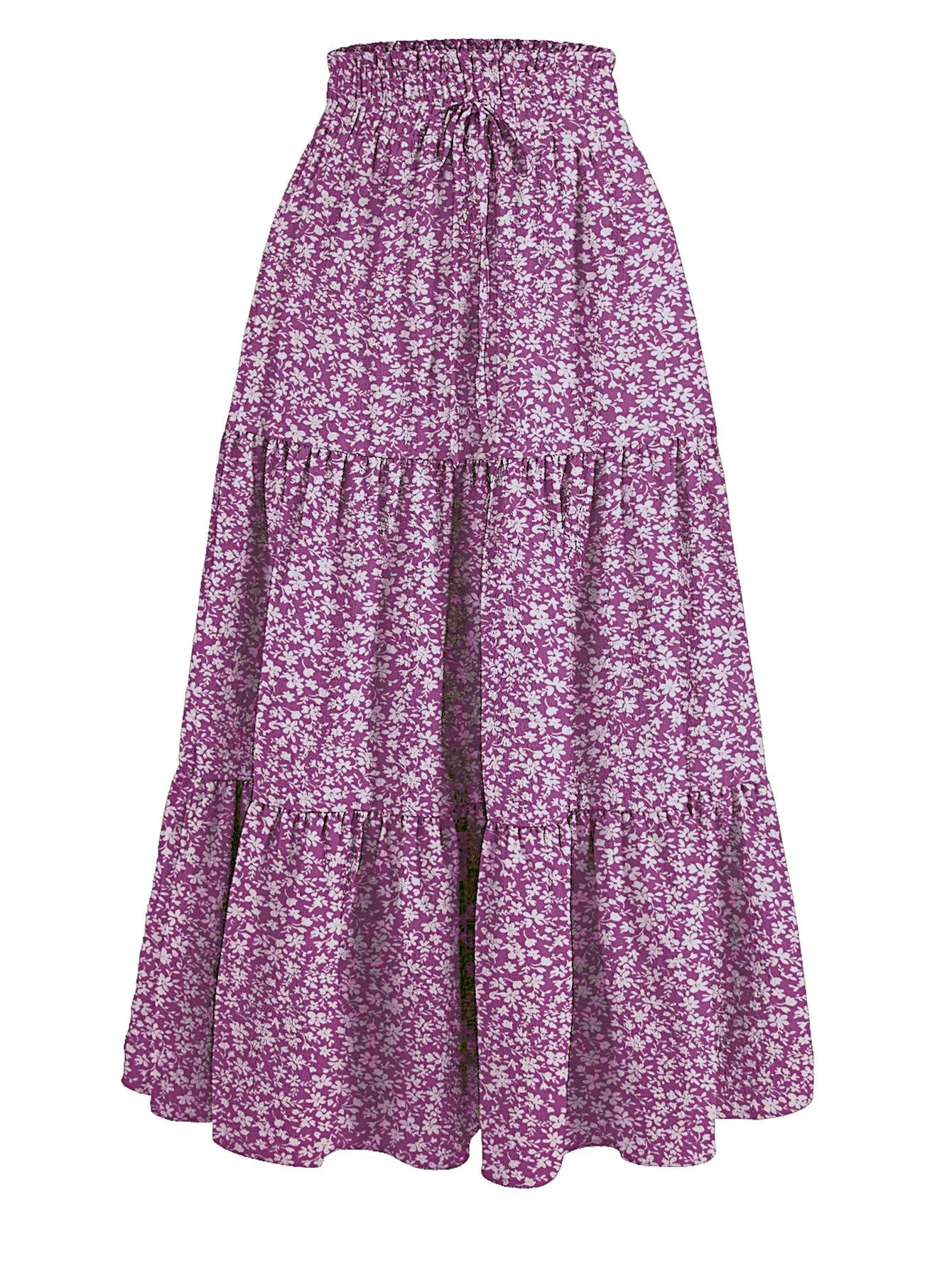 Women's Summer Floral Midi Skirt A-Line Half Skirt with Elastic Waistband Elegant and Flowy