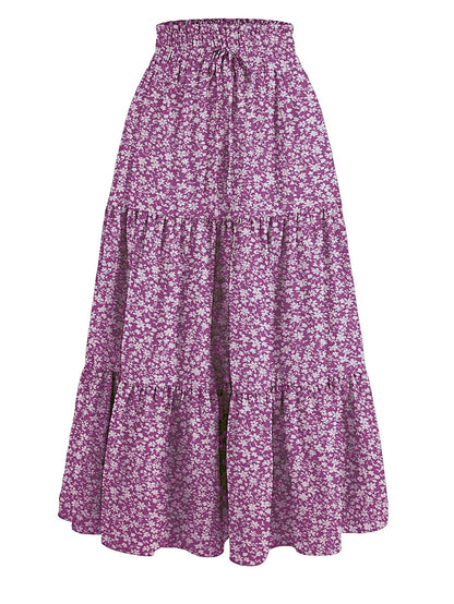 Women's Summer Floral Midi Skirt A-Line Half Skirt with Elastic Waistband Elegant and Flowy