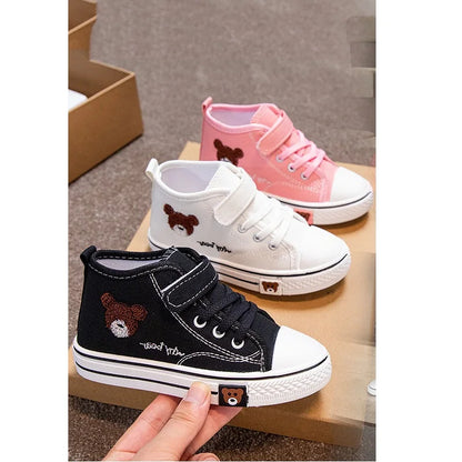 Scarpe da ginnastica alte in tela per bambini e bambine, scarpe casual traspiranti per bambini e bambine, scarpe con suola morbida per studenti e bambini.