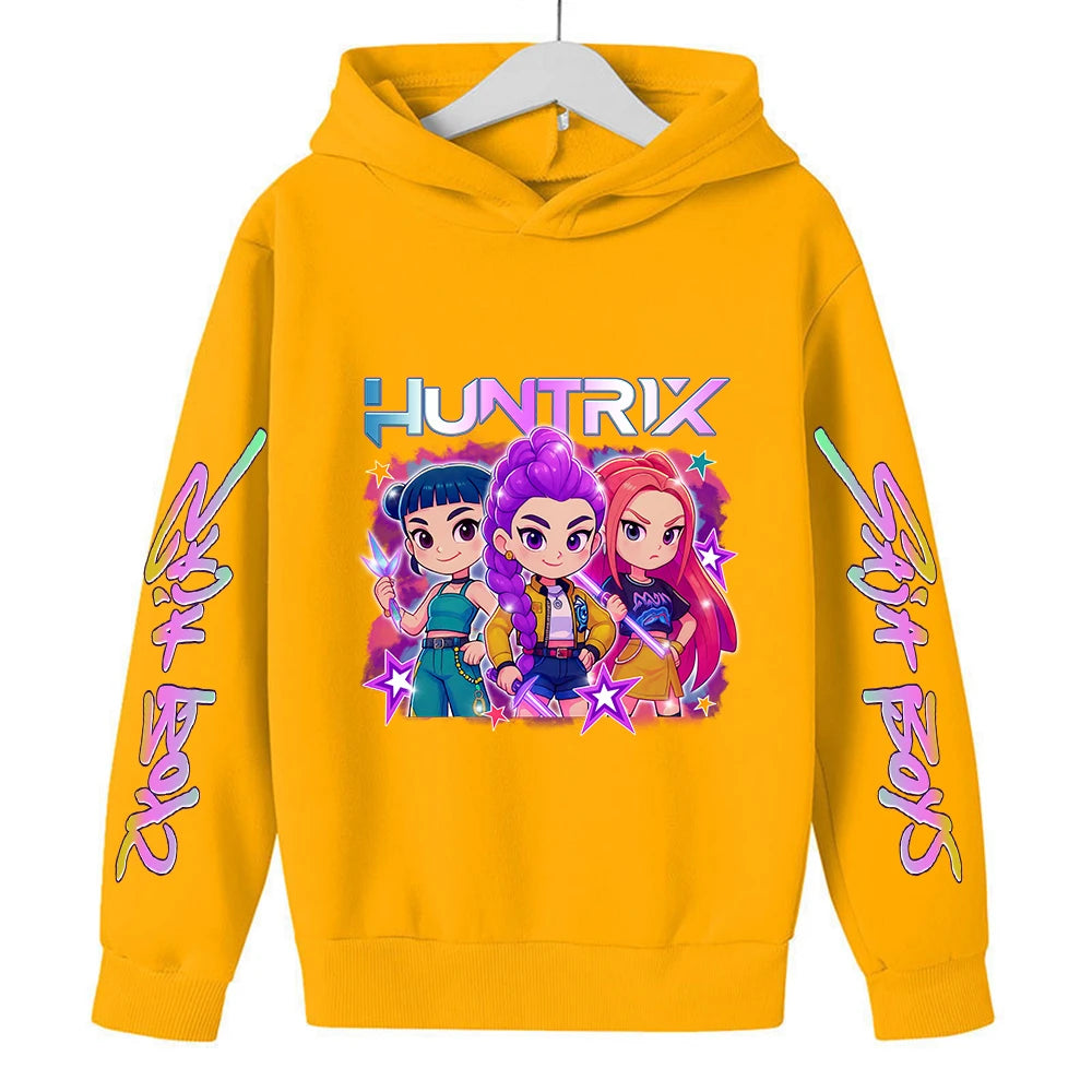 Felpa con cappuccio KPop Demon Hunters Huntrix per bambini, abbigliamento da principessa per ragazze, abbigliamento alla moda per ragazzi, felpa primavera autunno, top per bambini