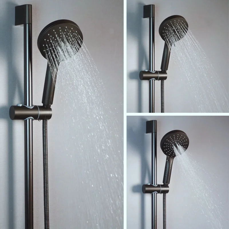 Black Shower Column Set Bathroom Accessories Shower Head  Wall Mount Slider Adjustable Shower Head Rail Lift Slide Mount