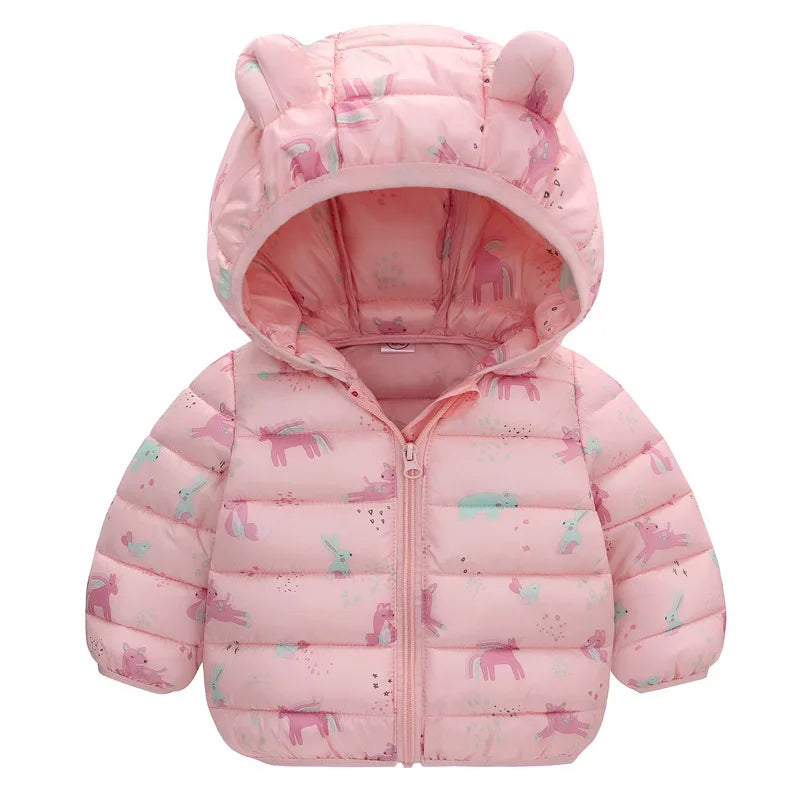 Giacca autunno/inverno per neonati, maschietti, maschietti, femminucce, dinosauri a cartoni animati, cappotto spesso con cappuccio per bambine da 1 a 5 anni, tiene caldo, piumino in cotone, capospalla