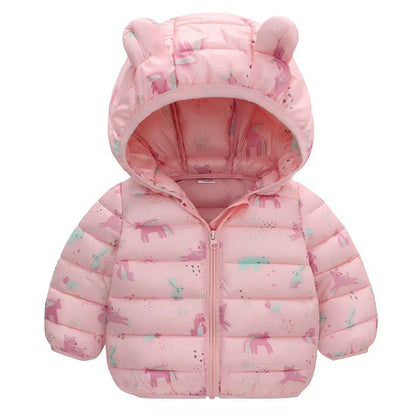 Giacca autunno/inverno per neonati, maschietti, maschietti, femminucce, dinosauri a cartoni animati, cappotto spesso con cappuccio per bambine da 1 a 5 anni, tiene caldo, piumino in cotone, capospalla