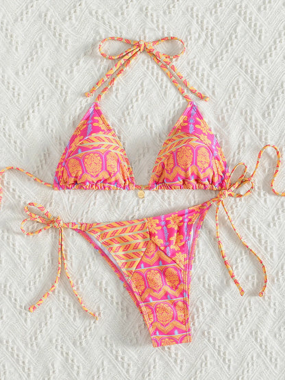 "2025 New Triangle Bikini Set - Floral Print Push Up Swimsuit & Brazilian Bottoms"