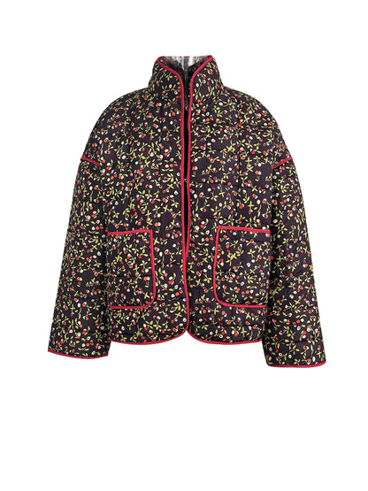 Vintage Floral Cotton Padded Jacket Trendy Pocket Splic Stand Neck Casual Winter Coats For Women 2024 New In Coats & Jackets