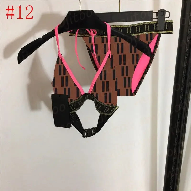 The 2025 high-waisted bikini letter print swimsuit is the latest V-neck swimsuit for women in summer