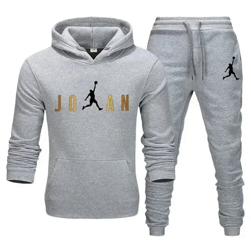 Men's fashionable casual outdoor fitness jogging set, autumn and winter pullover hoodie + sweatpants two-piece set