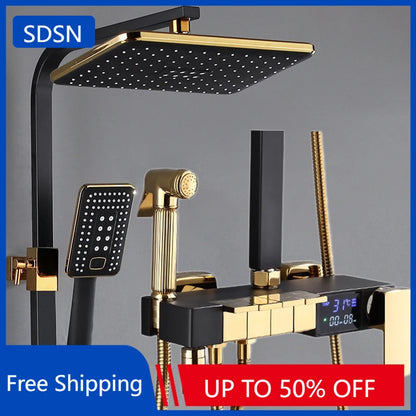 Piano Digital Display Thermostatic Bathroom Shower Set Hot Cold Brass Bathroom Faucets Accessories Digital Piano Shower System