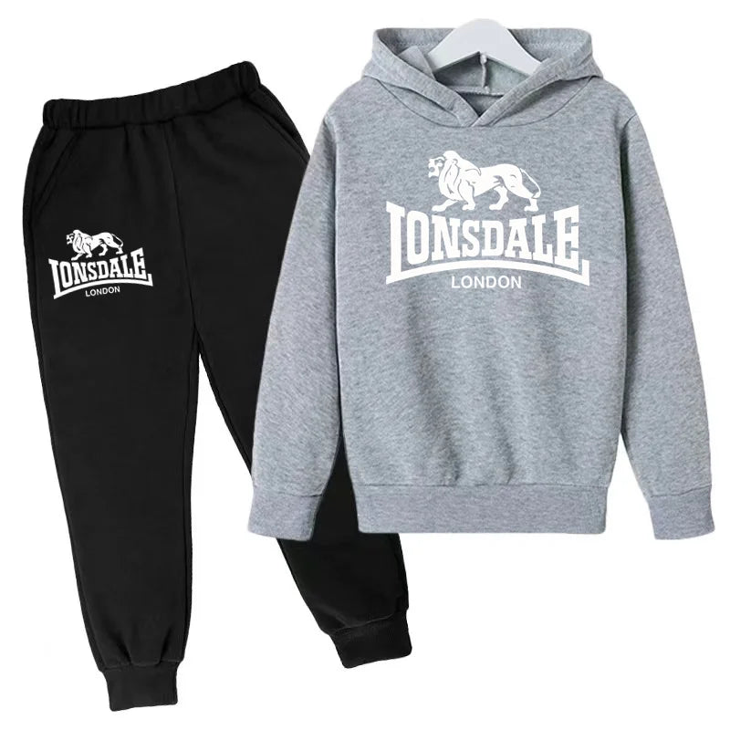 Felpa con cappuccio alla moda per bambini, tuta con stampa leone per ragazzi, cappotto per bambine dai 3 ai 12 anni, top + pantaloni, set sportivo casual da jogging, affascinante