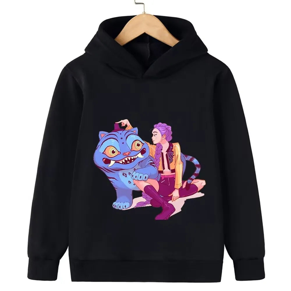 Felpa con cappuccio Kpop cacciatore di streghe per bambini, ragazze, ragazzi, primavera-autunno, giacca dojo originale street, autunno-inverno