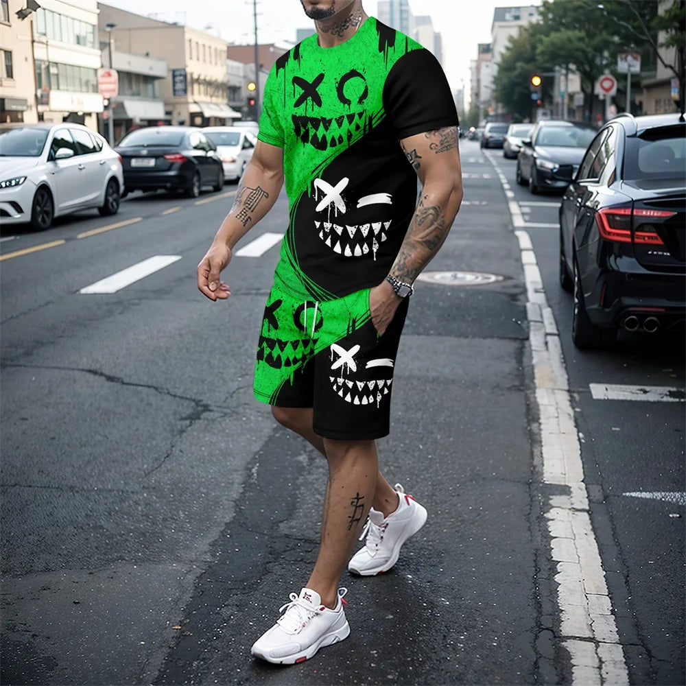 Completo da uomo 2024 nuovo stile hip hop con stampa 3D, vestibilità oversize, maniche corte, pantaloncini, abbigliamento sportivo estivo casual da uomo.
