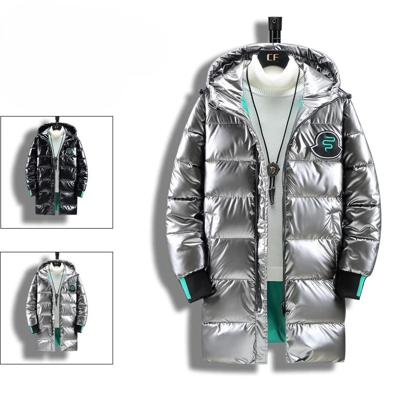 Breathable Down Filled Coat for Men Waterproof Glossy Surface Korean Trendy Winterwear with Reinforced Stitching