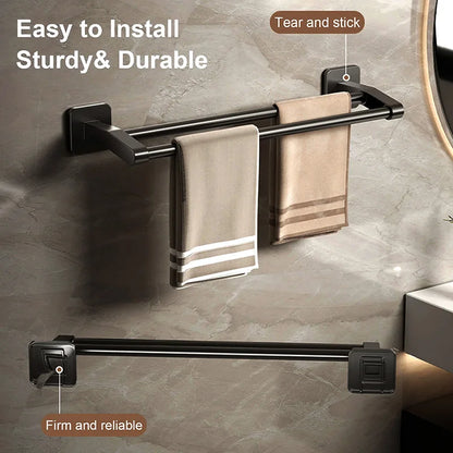 Bathroom Hand Towel Rack Black Towel Holder Wall Mount No Drill Mount 40/50cm Kitchen Towel Bar Aluminium Double Bar 2 Tier Rail