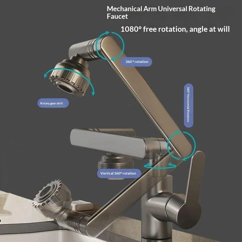 Universal Dual-Function Robotic Arm Kitchen Sink Faucet Hot/Cold Water Mixing Valve Bathroom Basin Tap