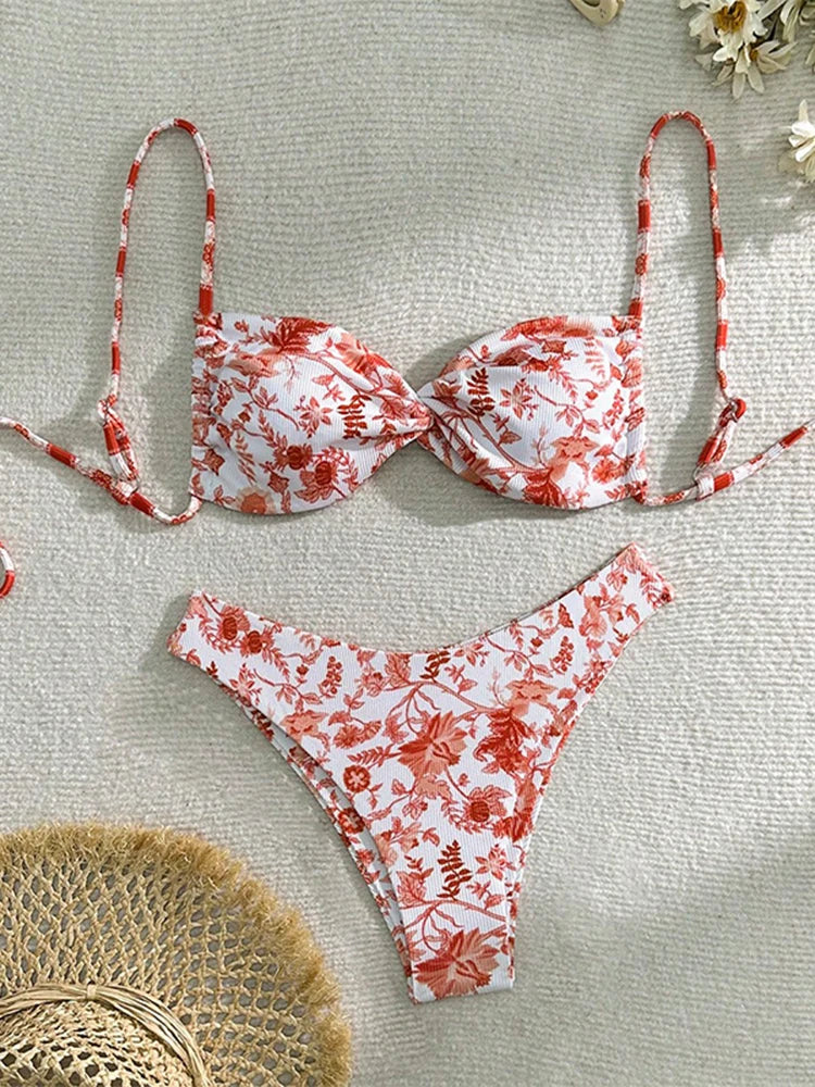 Costume da bagno stampato Circyy da donna, senza schienale, con lacci, abbigliamento da spiaggia alla moda, costume da bagno primaverile, estivo, nuovo costume da bagno sexy a due pezzi con spacco