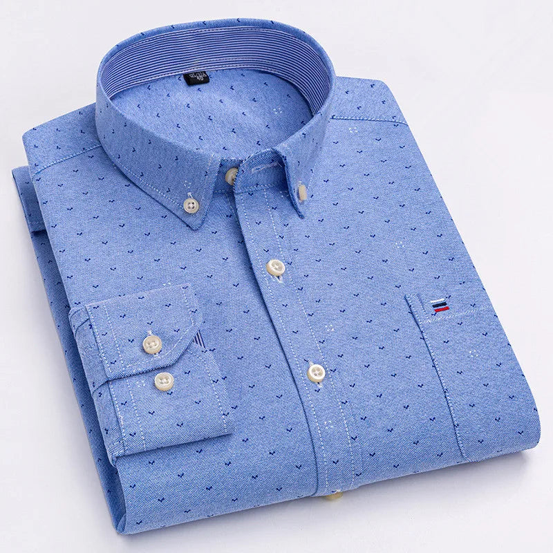 Camicia da uomo a quadri con bottoni a maniche lunghe in cotone 100%, con tasca singola sul petto, vestibilità standard, casual, stile Oxford a quadri e righe