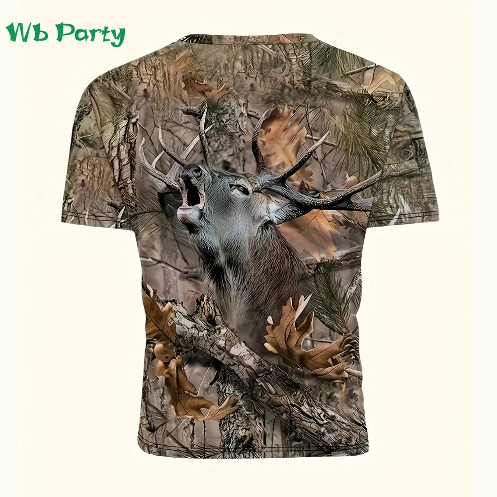 Magliette con grafica di cervi e foresta, stampa 3D, abbigliamento da uomo, girocollo estivo, pullover, magliette alla moda per uomo, top