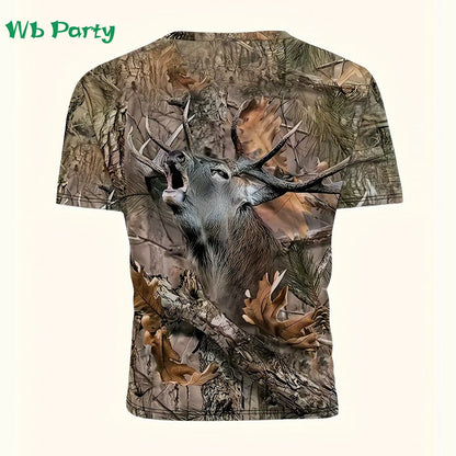 Magliette con grafica di cervi e foresta, stampa 3D, abbigliamento da uomo, girocollo estivo, pullover, magliette alla moda per uomo, top