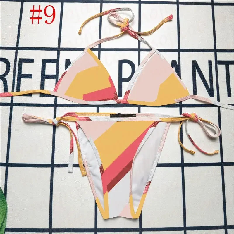 The 2025 high-waisted bikini letter print swimsuit is the latest V-neck swimsuit for women in summer