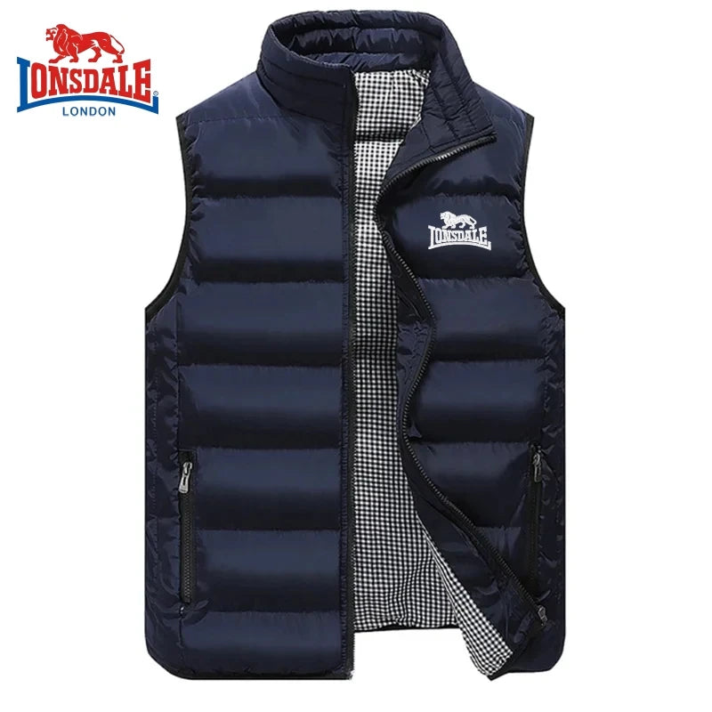 Gilet da uomo di alta qualità con ricami, caldo, di marca, per autunno e inverno, giacca antivento senza maniche per attività all'aperto.
