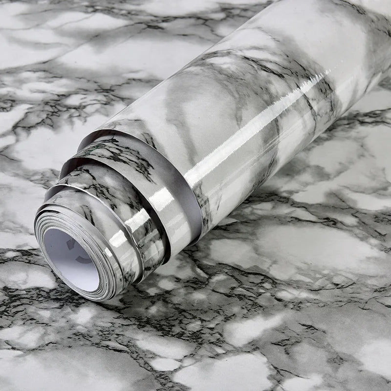 Gray Marble Self-Adhesive Wallpaper Waterproof Vinyl Peel and Stick Wallpapers for Old Furniture Kitchen Countertop Granite Film
