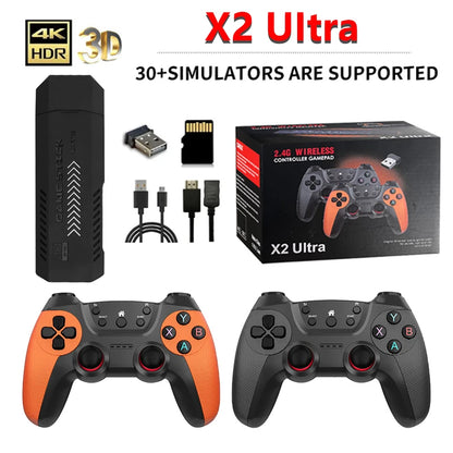 X2 Ultra Pro Retro Game Stick 64GB/128GB Console di gioco portatile con video 4K e controller wireless, compatibile con i formati di gioco FC e GBC.