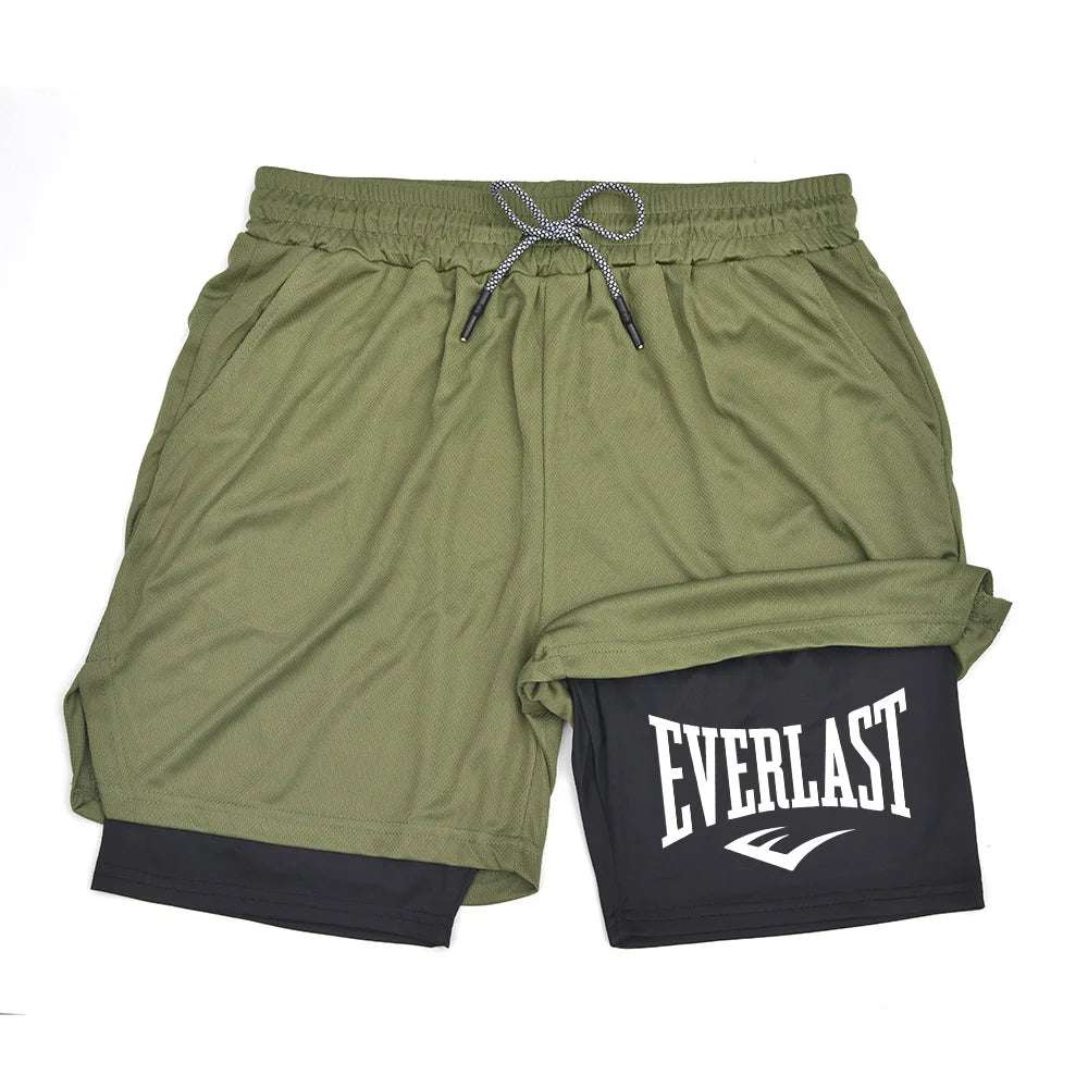 Pantaloncini da palestra a compressione da uomo EVERLAST, pantaloni sportivi stampati a doppio strato ad asciugatura rapida, pantaloncini casual da basket per allenamento muscolare.