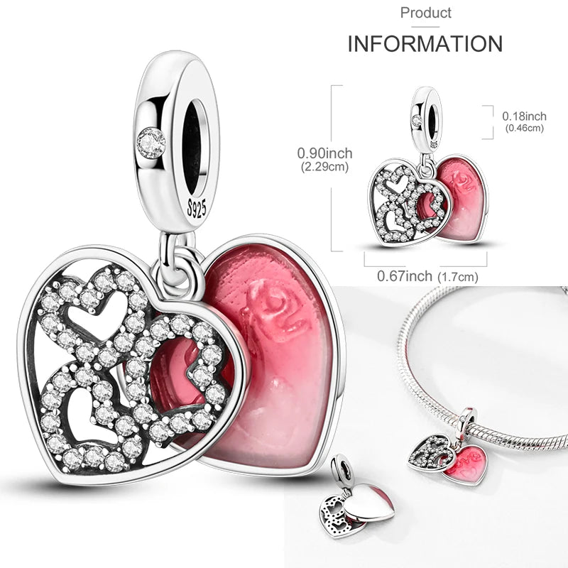 Anello romantico in argento sterling 925 con rosa, ideale per coppie, perfetto come proposta di matrimonio o per San Valentino. Ciondoli e perline adatti a collane e bracciali, perfetti per creare gioielli fai da te e regali.