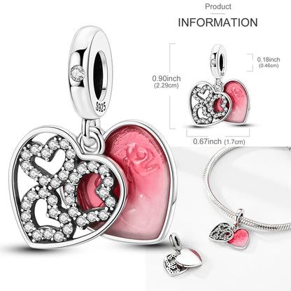 Anello romantico in argento sterling 925 con rosa, ideale per coppie, perfetto come proposta di matrimonio o per San Valentino. Ciondoli e perline adatti a collane e bracciali, perfetti per creare gioielli fai da te e regali.
