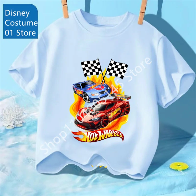 Maglietta per ragazzi, abbigliamento per bambini, magliette con stampa di auto Hot Wheels Race, top grafici, maglietta gialla per bambini, taglie da 8 a 12 anni.