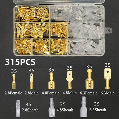 Insulated Male Female Wire Connector Tabs Set 2.8/4.8/6.3mm Electrical Crimp Terminals Brass Spade Terminal Connectors Kit