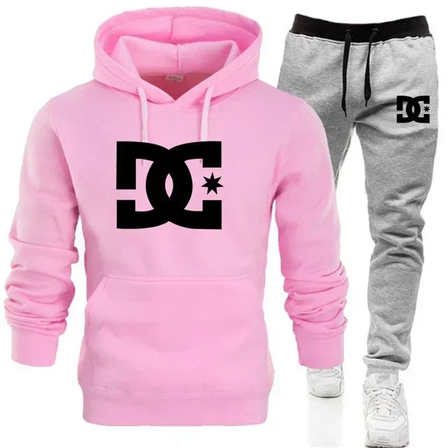 Completo da uomo autunno/inverno 2025 composto da felpa con cappuccio e pantaloni casual, set due pezzi per corsa e fitness all'aperto, ideale per l'autunno/inverno.