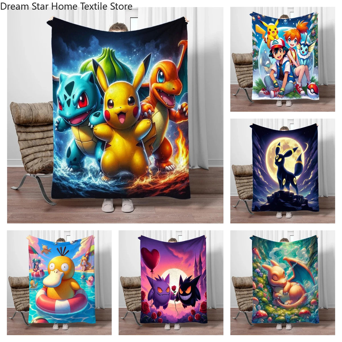 Japan Cartoon Charizard Pokemon Children Warm Soft Blankets for Sofa Bed Cover Blanket Suitable for Birthday Souvenir Gifts