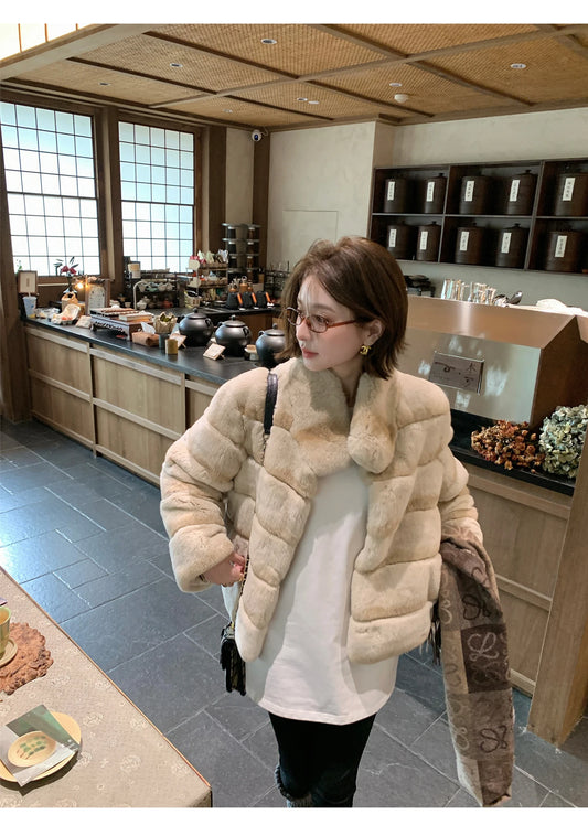 Nuovo cappotto di pelliccia di lontra intera per donna, stile corto, collo alto per mostrare la magrezza, cappotto di pelliccia in stile giovane