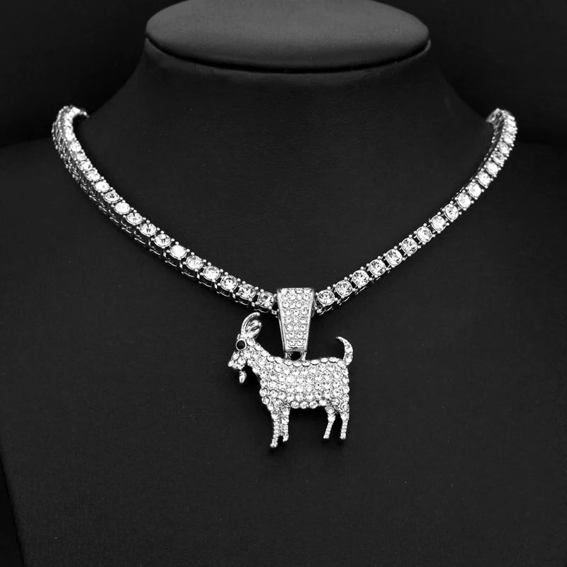 Collana con ciondolo a forma di capra placcata oro e argento, stile hip hop, con catena da tennis, ideale come regalo per uomo e donna, gioiello motivazionale.