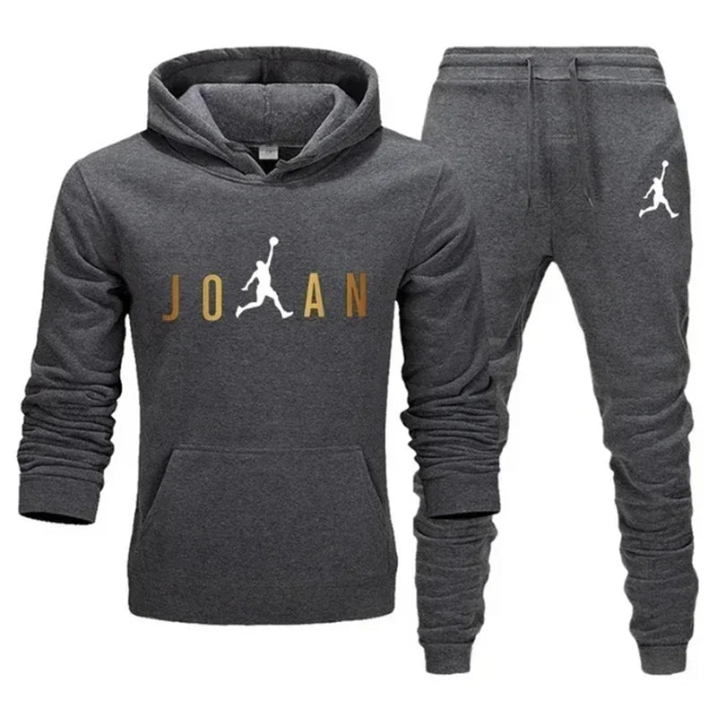 Men's fashionable casual outdoor fitness jogging set, autumn and winter pullover hoodie + sweatpants two-piece set
