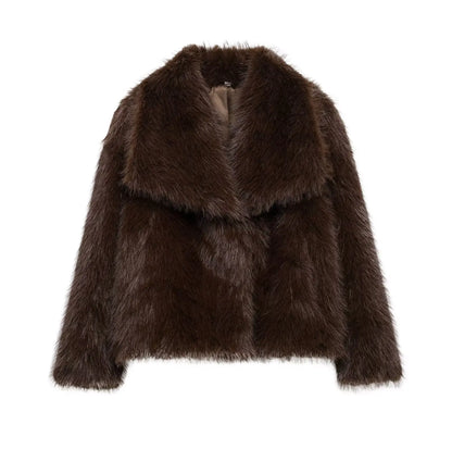 Giacca vintage in pelliccia da donna, cappotto caldo casual ampio per autunno/inverno, cappotto alla moda con revers in pelliccia sintetica, cappotto elegante da donna 2026.