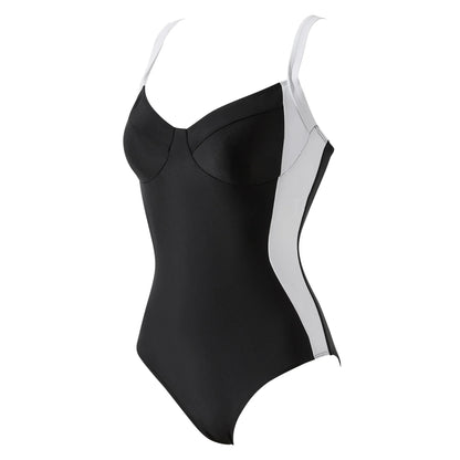 Costume da bagno intero modellante nero con effetto contenitivo per donna, stile boho, bikini, taglie forti, push-up, tinta unita.