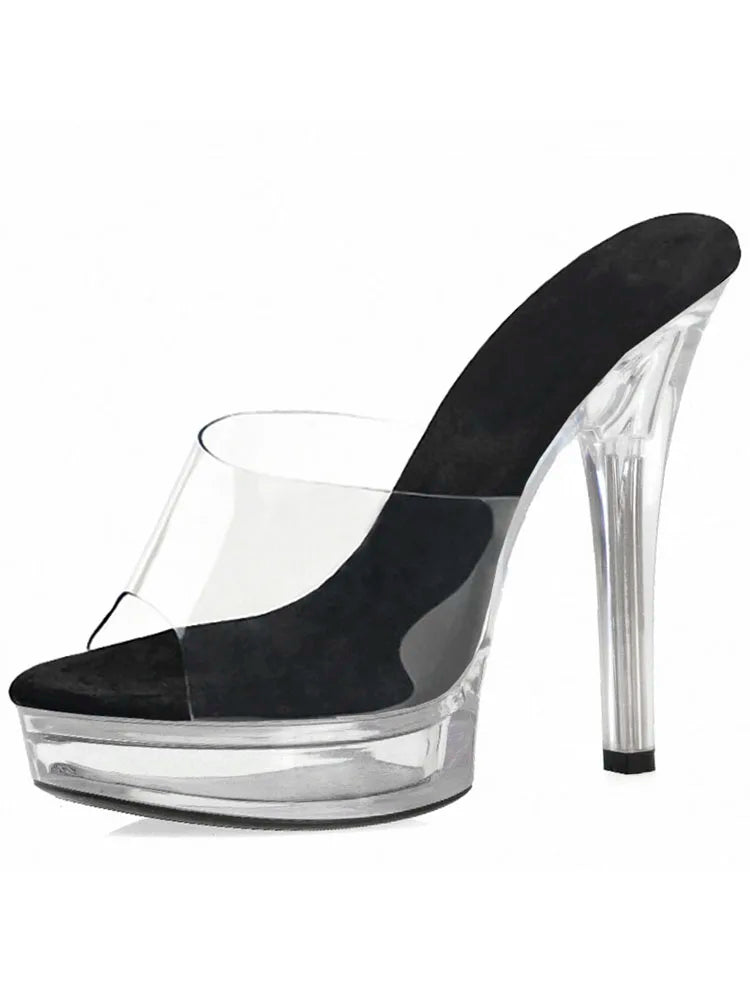 Ciabatte sexy e alla moda con plateau trasparente in cristallo da 13 cm, sandali da festa con tacco alto da 5 pollici, scarpe da spogliarellista per matrimoni, scarpe da posa