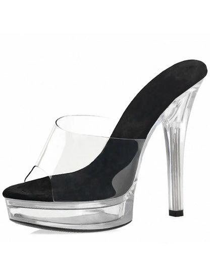 Ciabatte sexy e alla moda con plateau trasparente in cristallo da 13 cm, sandali da festa con tacco alto da 5 pollici, scarpe da spogliarellista per matrimoni, scarpe da posa