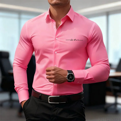 Camicie casual da uomo a maniche lunghe in tinta unita, vestibilità slim, abbigliamento formale senza stiratura, camicie personalizzate stampate in 3D, XS-6XL