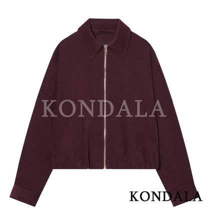 KONDALA Trendy Casual Pants Set Women Elegant High Street Loose Lapel Zipper Jacket, Drawstring Trousers 2026 Spring Holiday Set