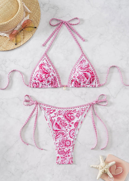 "2025 New Triangle Bikini Set - Floral Print Push Up Swimsuit & Brazilian Bottoms"