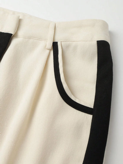 Ladies' spring and autumn slimming, color-blocking and patchwork casual and versatile long pants
