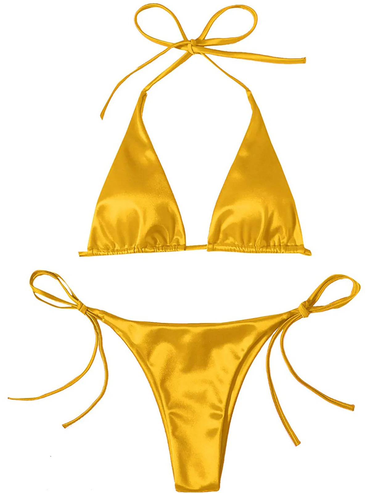 Sexy 13 Colors Halter Satin Brazilian Bikini Women Swimwear Female Swimsuit Two-pieces Bikini set Bather Bathing Suit Swim K4966