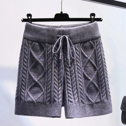 Pantaloncini da donna elasticizzati a vita alta con torsione, caldi e dolci, spessi, ideali per la casa, casual, dritti, a righe.