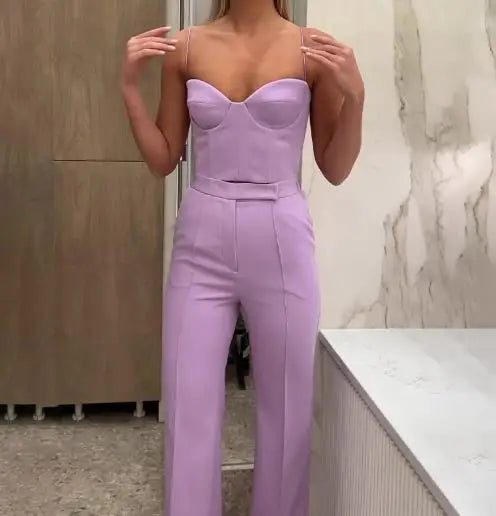 Completo da donna 3 pezzi 2025 autunno nuovo temperamento pendolarismo top corto con spalline sottili e pantaloni a vita alta con blazer a maniche lunghe