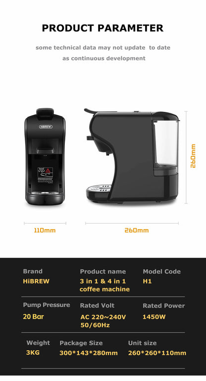 Macchina per caffè HiBREW 19 bar 4 in 1 calda e fredda capsule multiple espresso Cafetera Pod Coffee Maker Dolce Milk Nexpresso Powder H1A